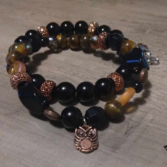 Set of 2 Black Tourmaline, Black Jasper and Tigers Eye Bracelets - Picture 2 of 5